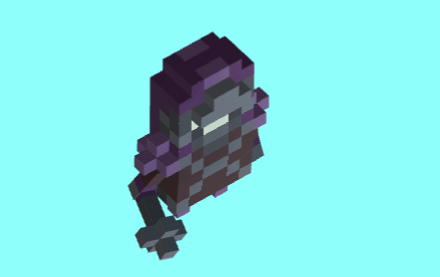 Animation of a voxel art bandit attacking with a mace.