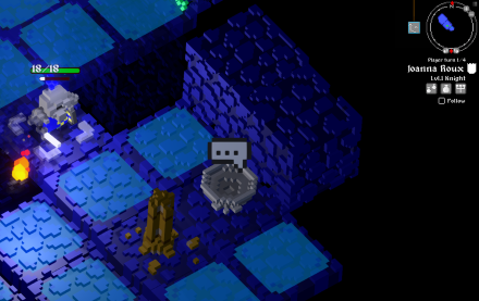 Voxel knight encountering an oddity underground.